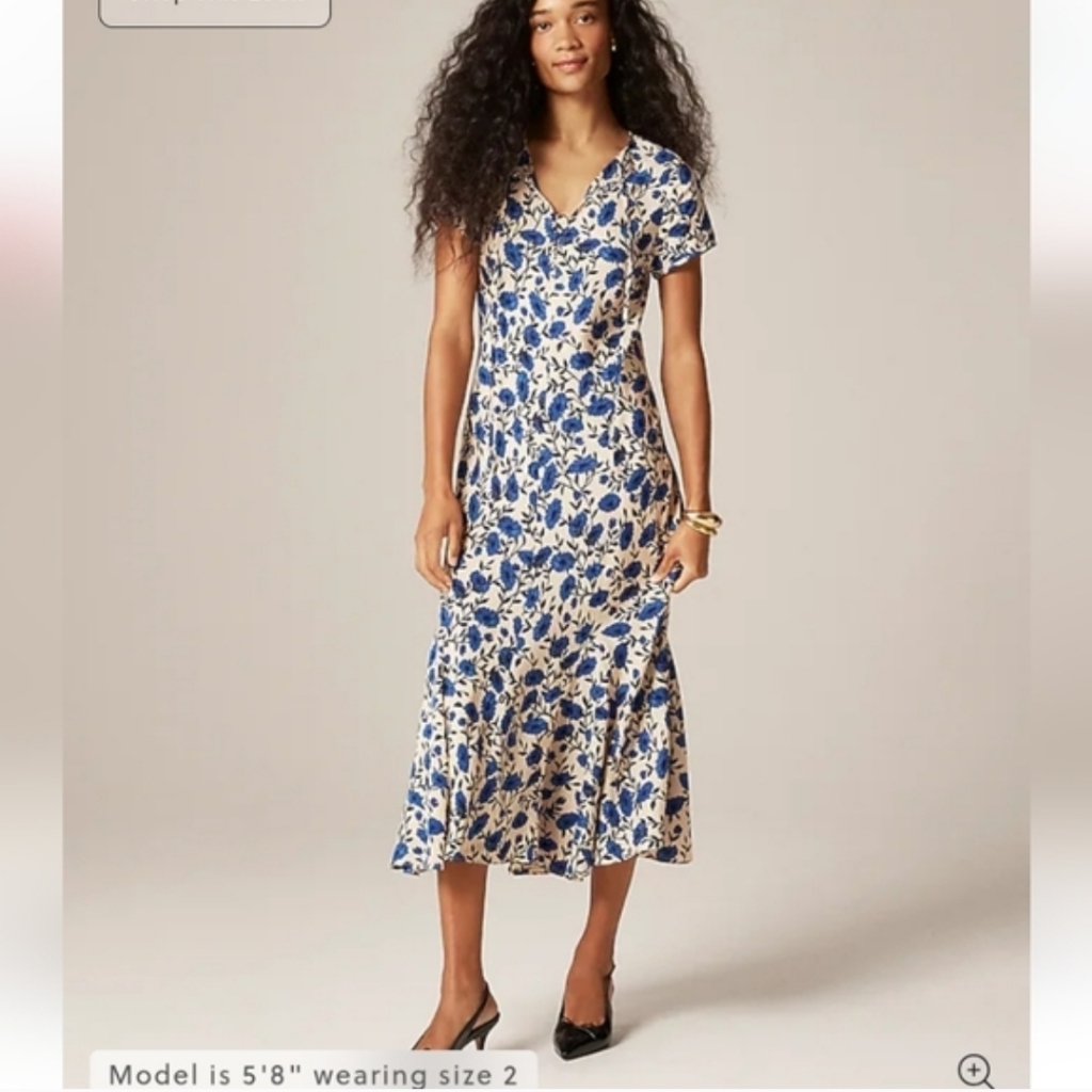 J. Crew Short Sleeve Slip Dress - Indigo Daisy Print